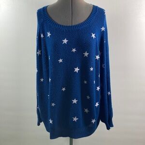Umgee Sweater Women Size 1XL Navy w White Stars Soft Long  Puff Sleeves